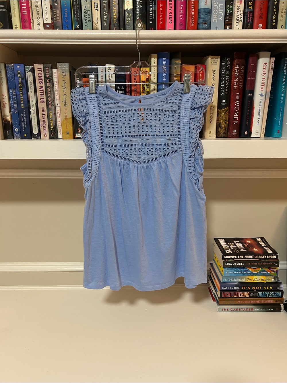 LOFT Light Blue Crochet Yoke Sleeveless Top